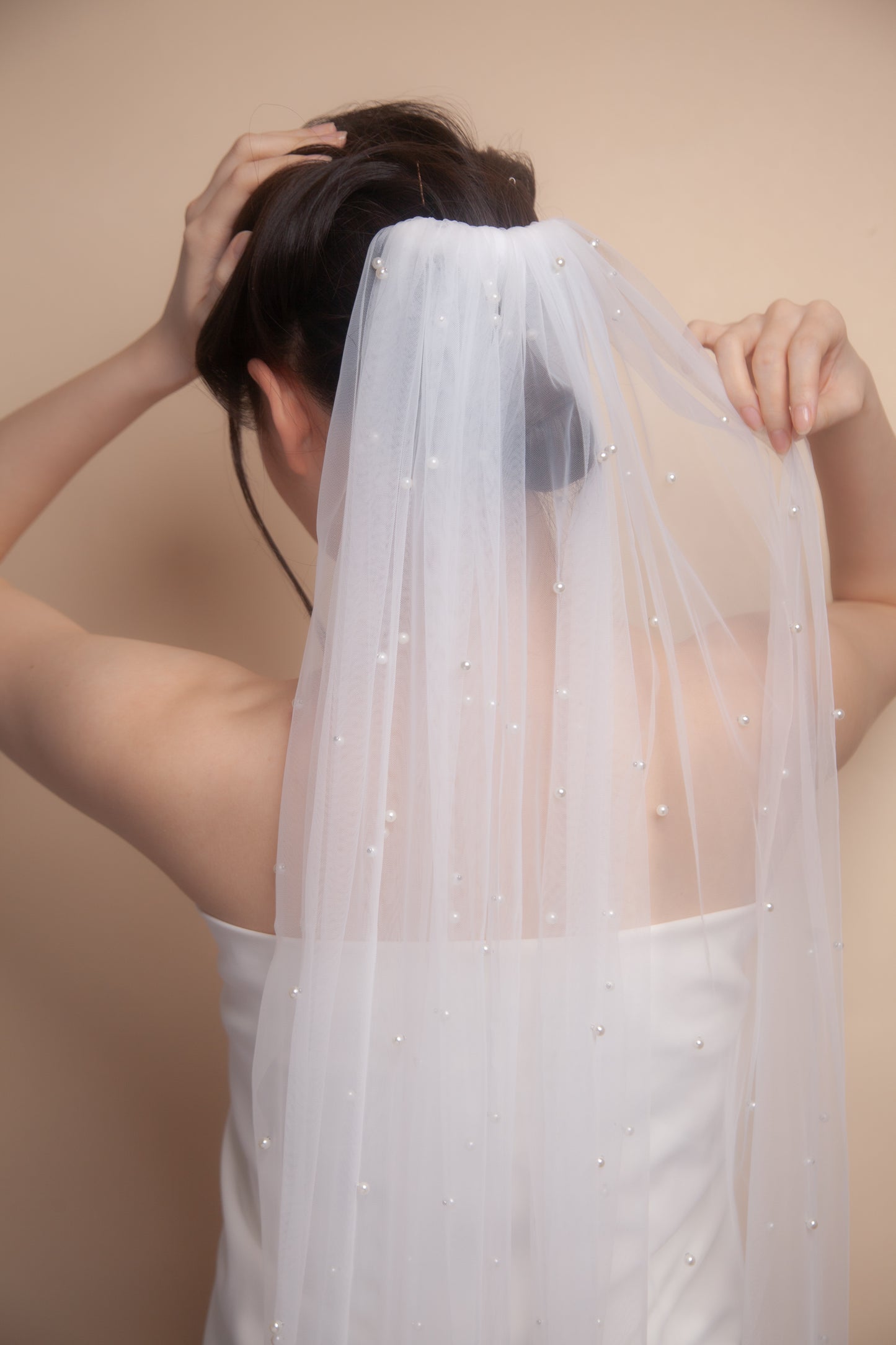 Long veil with pearls, wedding veil, bridal pearls headpiece, bridal headpiece, bridal accessories