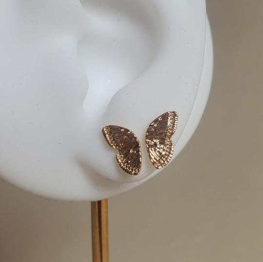 Butterfly wings Stud Earrings, Gold plated Half Wing Butterflies, Stu Earrings for girls and women, Double Piercing Earring, wedding accessories