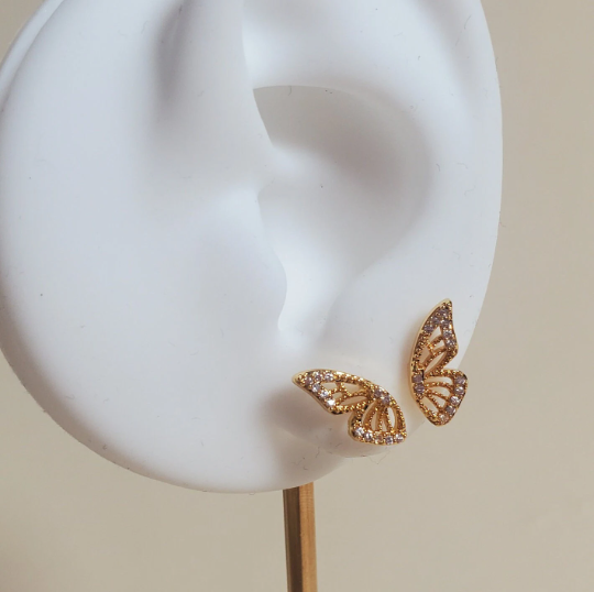 Butterfly wings Stud Earrings, Gold plated Half Wing Butterflies, Stu Earrings for girls and women, Double Piercing Earring, wedding accessories