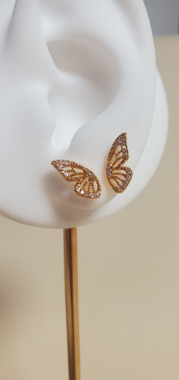 Butterfly wings Stud Earrings, Gold plated Half Wing Butterflies, Stu Earrings for girls and women, Double Piercing Earring, wedding accessories