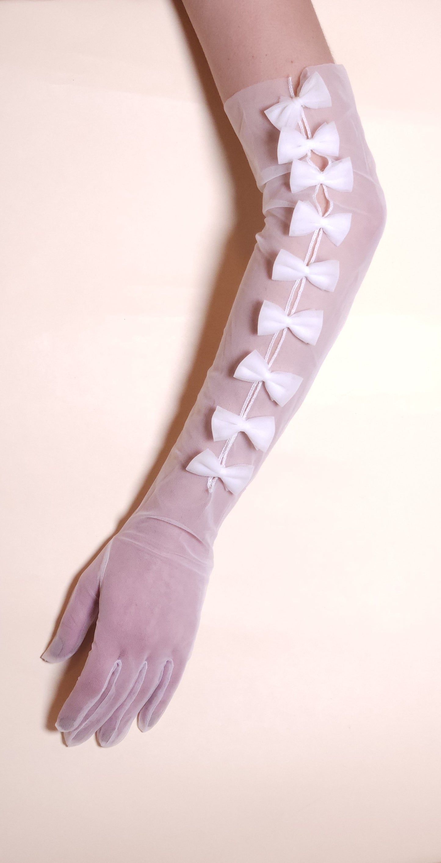 Long tulle gloves with bows, opera tulle gloves, gloves for weddings, bridal gloves, bridal accessories