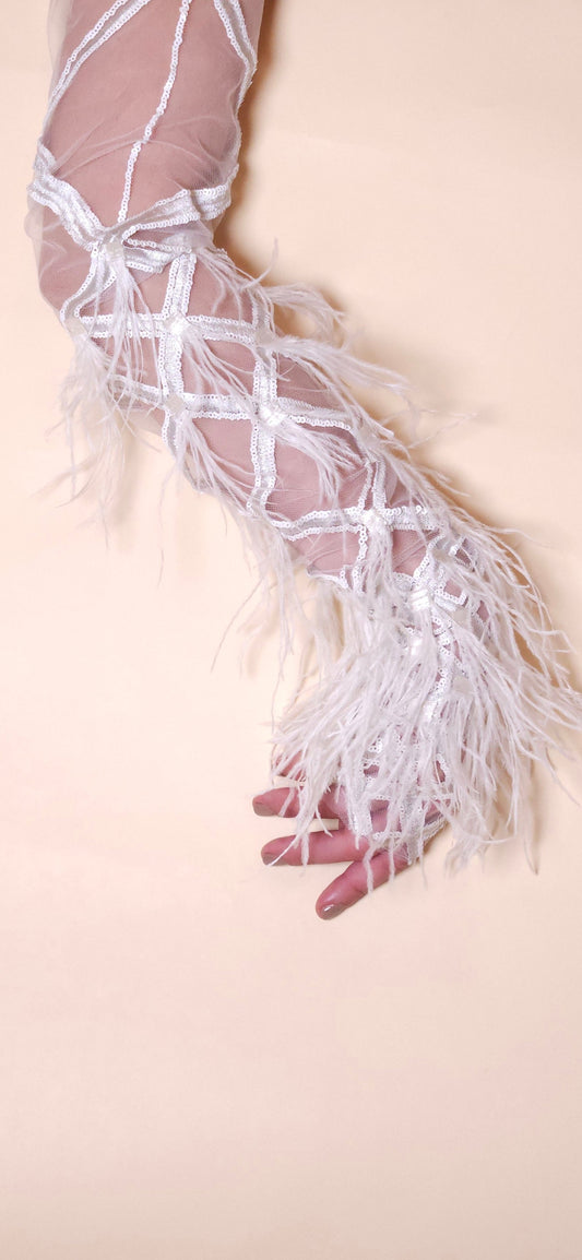 Fingerless tulle gloves with feathers, handless tulle gloves, gloves for weddings, bridal gloves, bridal accessories