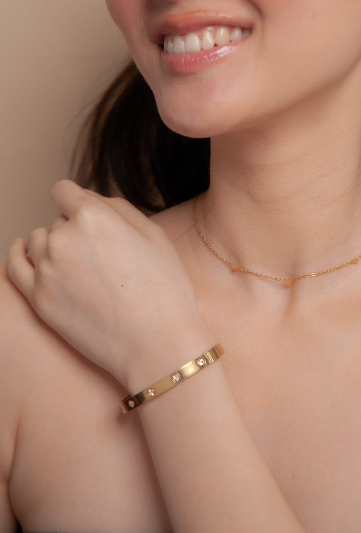 18k Gold plated Titanium Bracelet | bangle bracelet | White Zirconia | bracelet for women | Statement Elegant Cuff | wedding gift