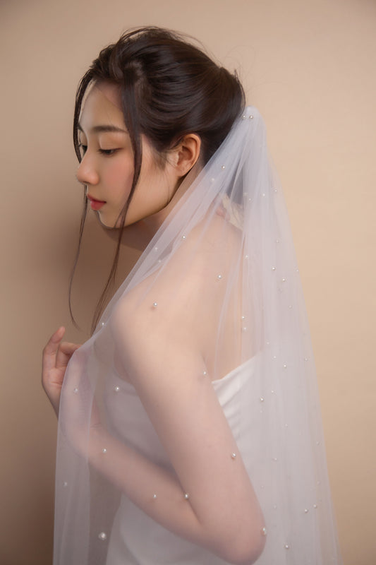 Long veil with pearls, wedding veil, bridal pearls headpiece, bridal headpiece, bridal accessories