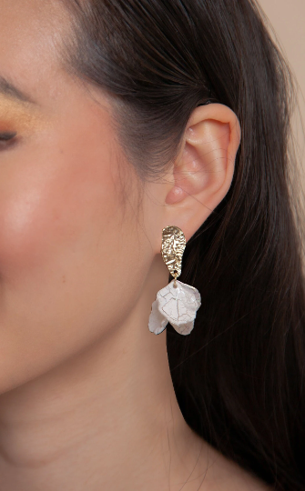 White Shell Flower Petal Drop Earrings For Women, ethereal earrings, Bridal petal drop dangles, Statement earrings,